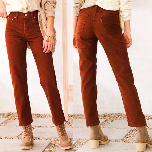Levi's Premium Wedgie Straight Corduroy Cherry Mahogany Brown Pants - Picture 4 of 14